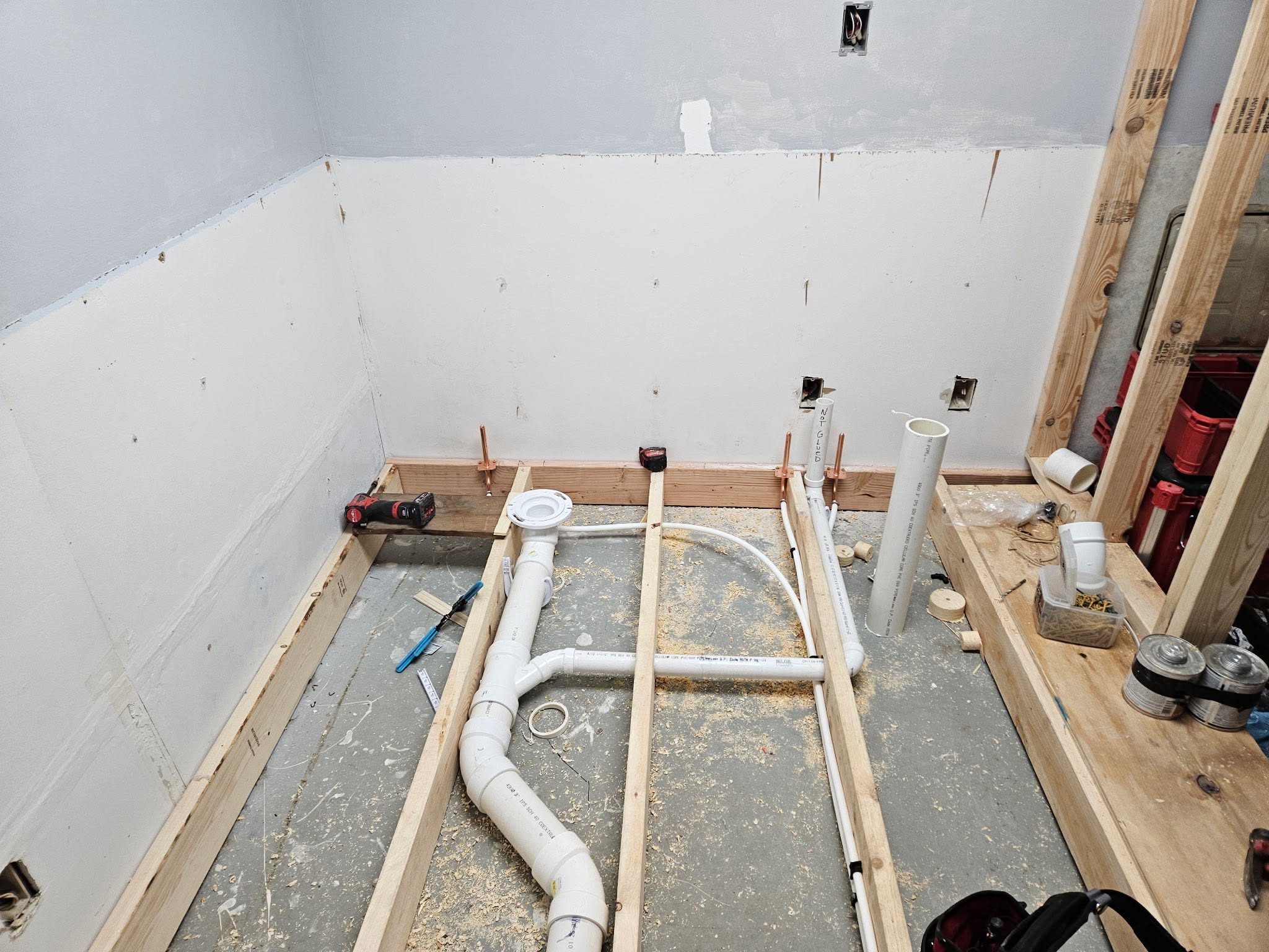 Bathroom plumbing rough-in by Schneider's Plumbing Service